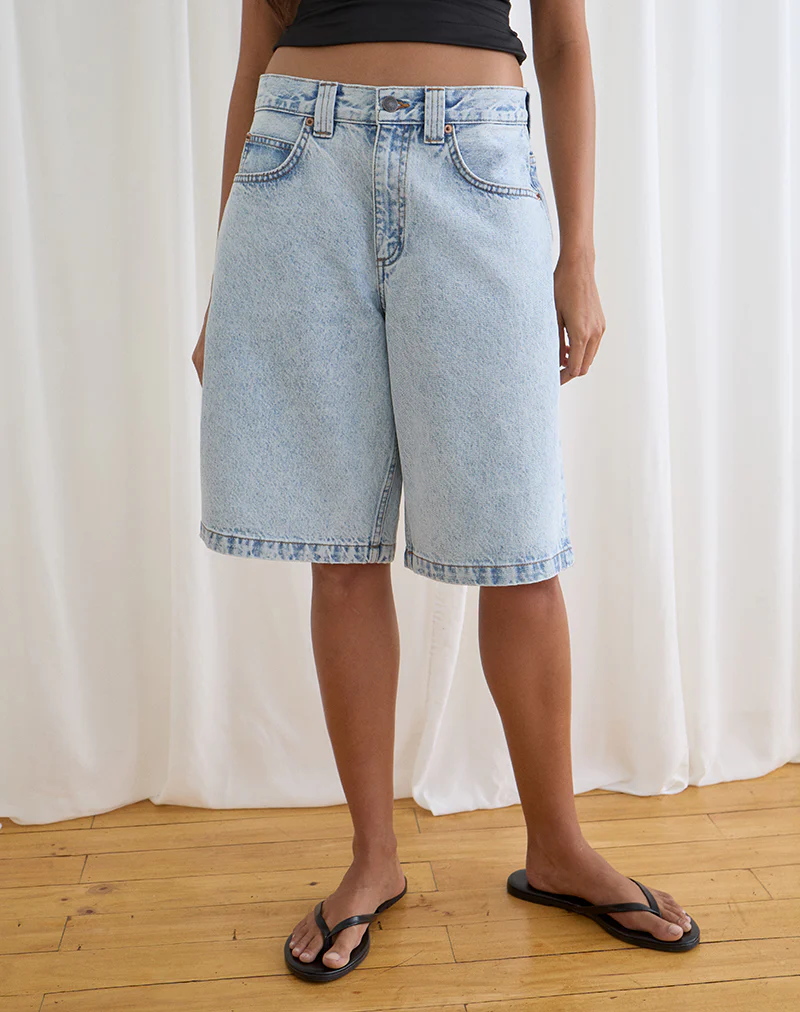 Low Rise Denim Skater Short in 80's Light Wash Blue - Image 2