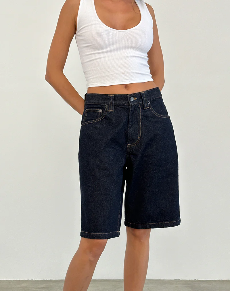 Low Rise Denim Skater Short in Indigo - Image 2