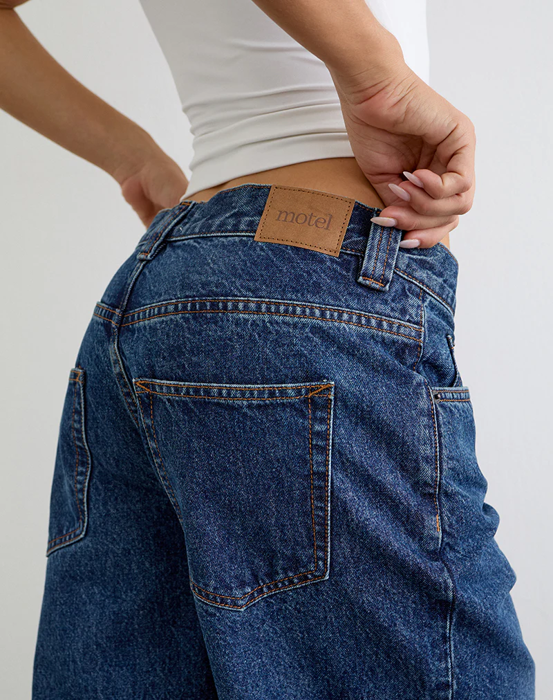 Low Rise Denim Skater Short in Mid Blue Used - Image 2