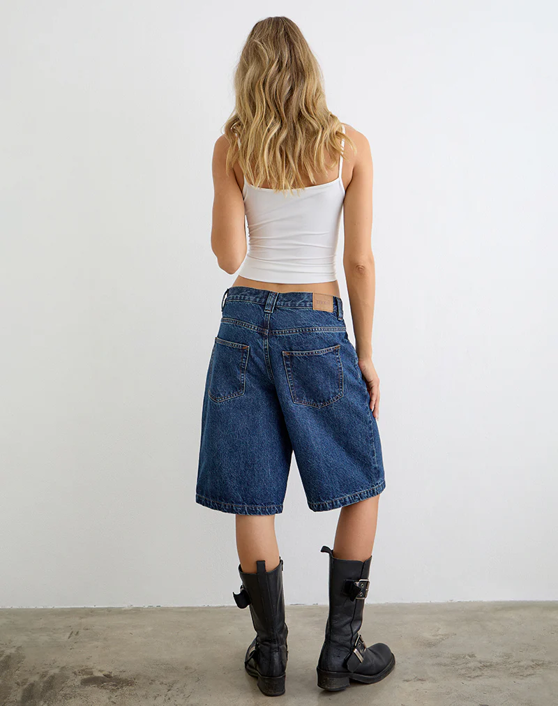 Low Rise Denim Skater Short in Mid Blue Used - Image 5
