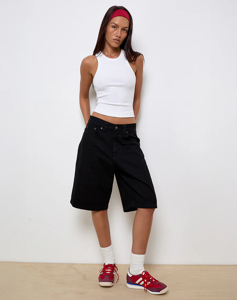 Low Rise Denim Skater Short in Rinse Black - Image 3