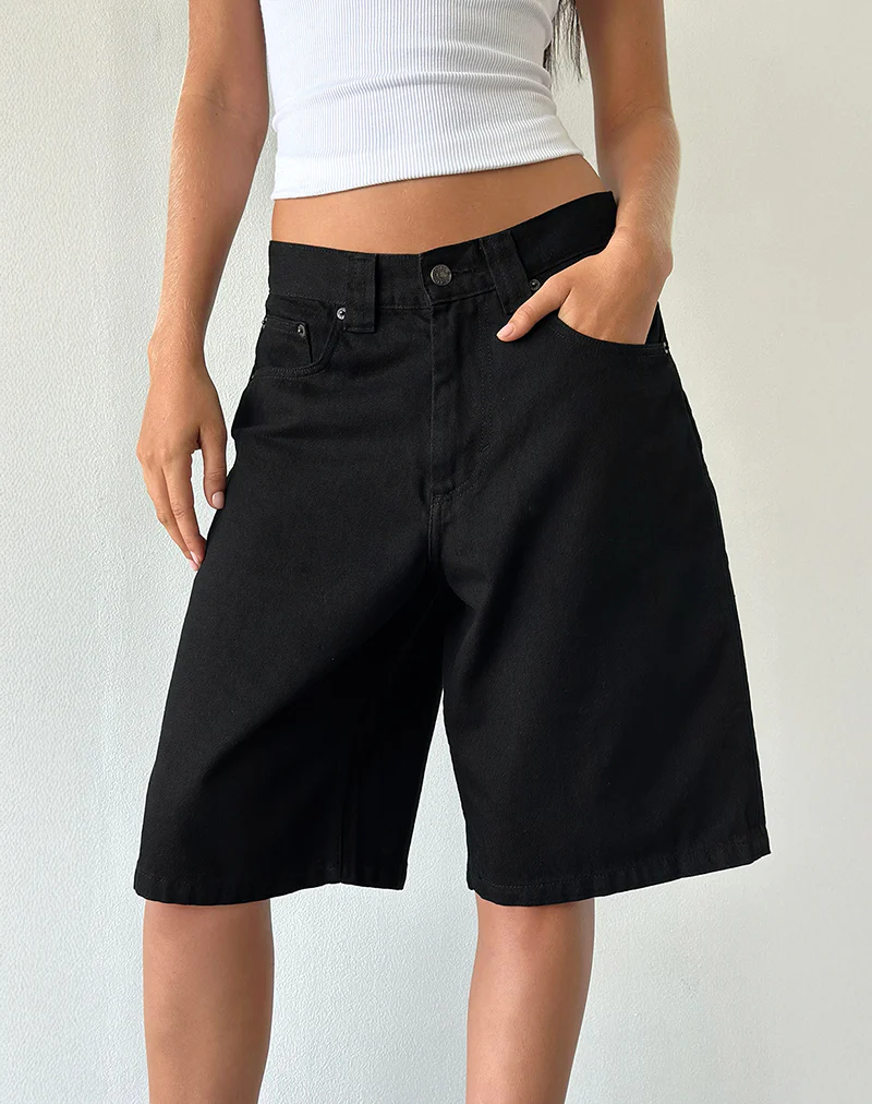 Low Rise Denim Skater Short in Rinse Black - Image 6
