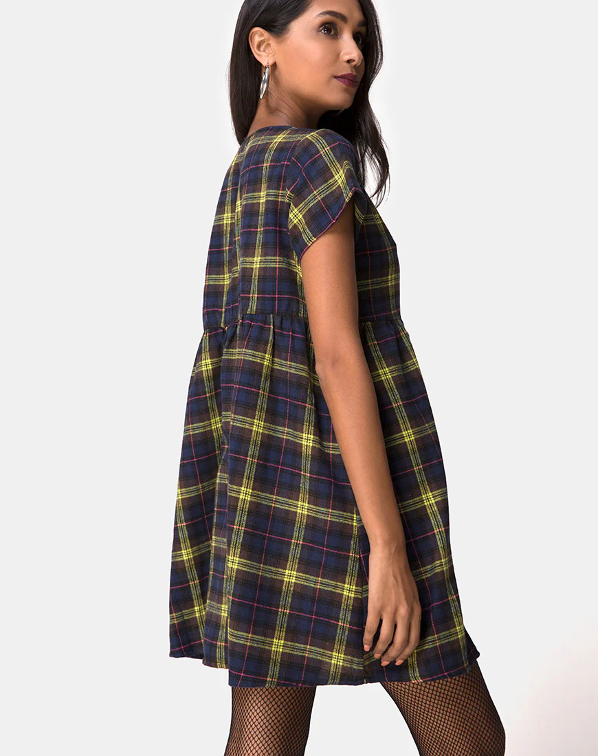 Skibbie Dress In Plain Brown Yellow Check - Image 2