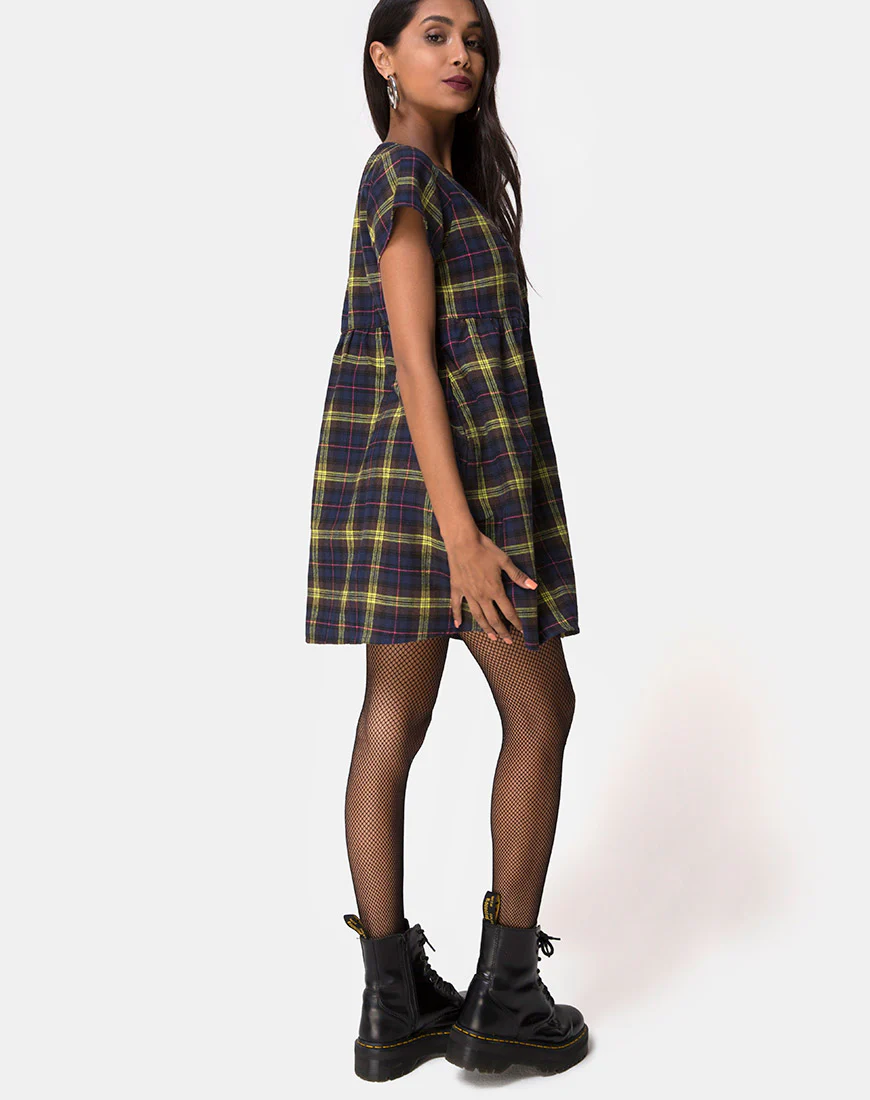 Skibbie Dress In Plain Brown Yellow Check - Image 4