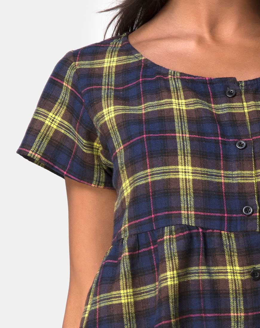 Skibbie Dress In Plain Brown Yellow Check - Image 5