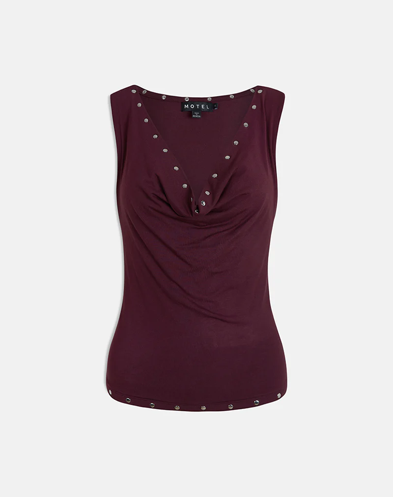Slater Studded Top in Rayon Jersey Dark Plum - Image 4