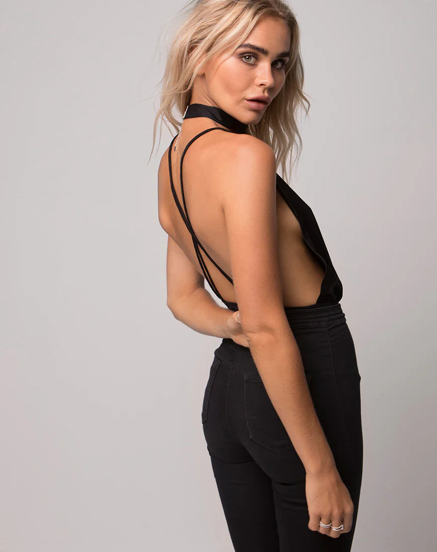 Sloan Plunge Bodice in Satin Black - Image 2