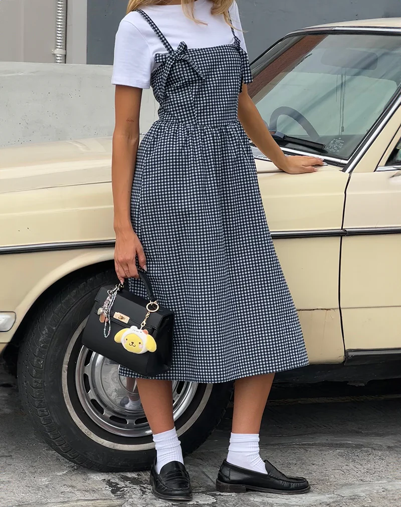 Sloane Midi Dress in Mini Dark Blue Gingham - Image 2