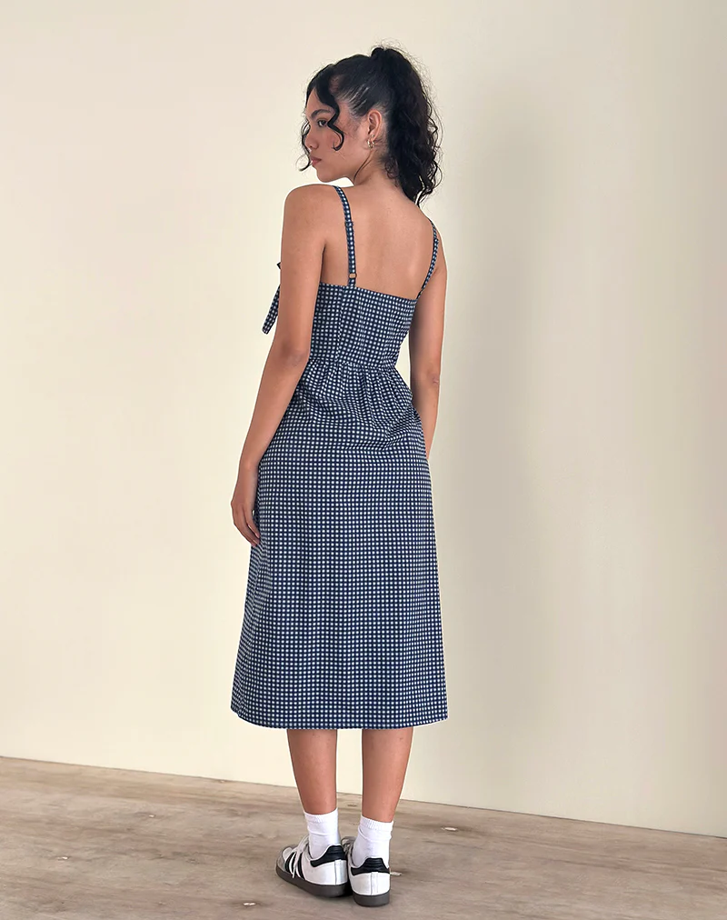Sloane Midi Dress in Mini Dark Blue Gingham - Image 4