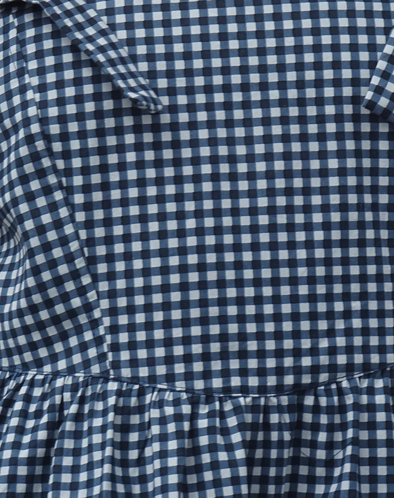 Sloane Midi Dress in Mini Dark Blue Gingham - Image 6