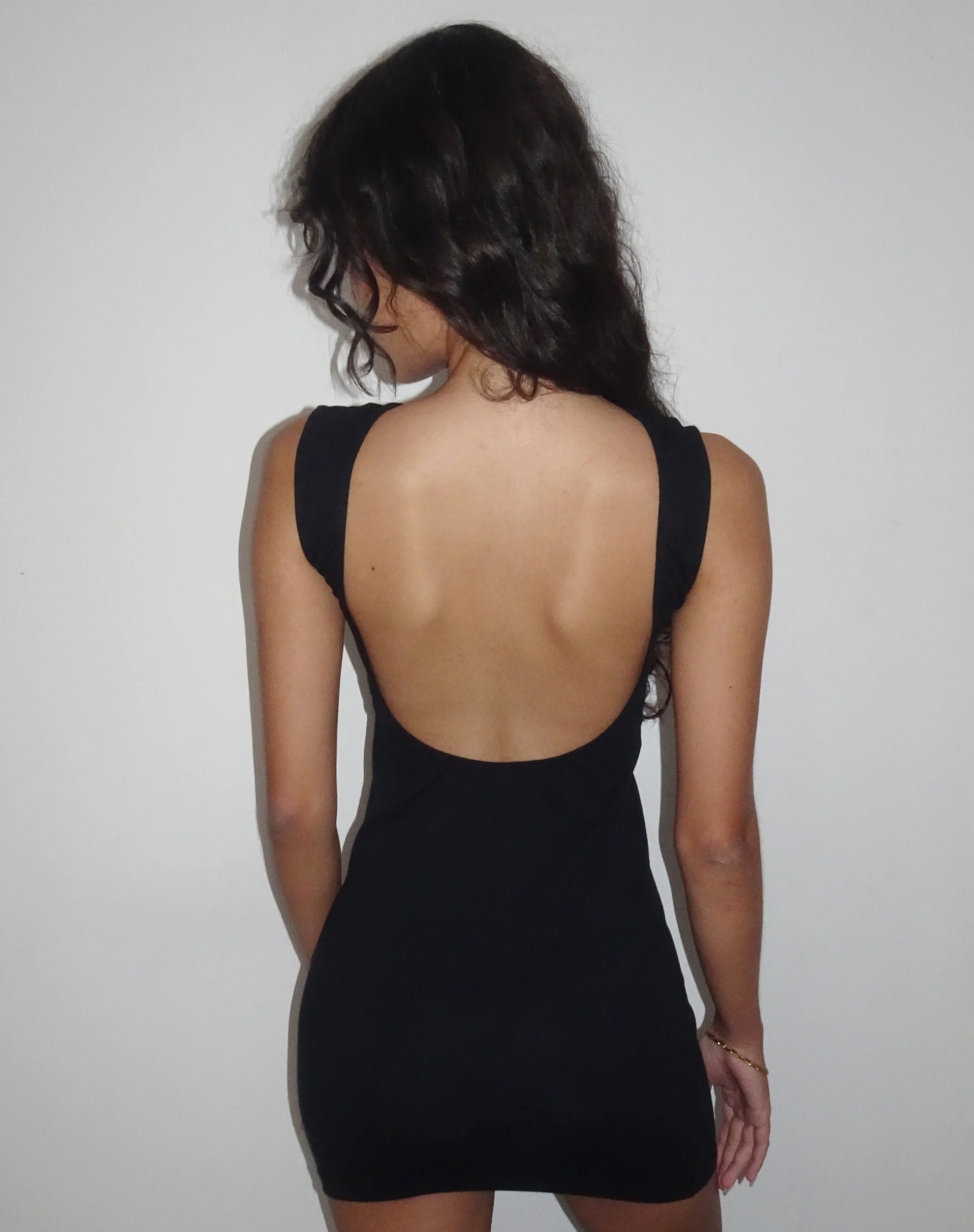 Slony Low Back Mini Dress in Black Lycra - Image 3