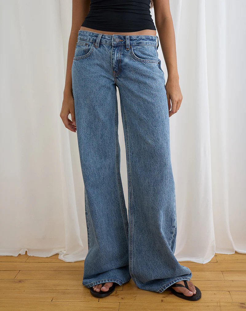 Low Rise Slouchy Flare Jeans in Blue Stone - Image 3