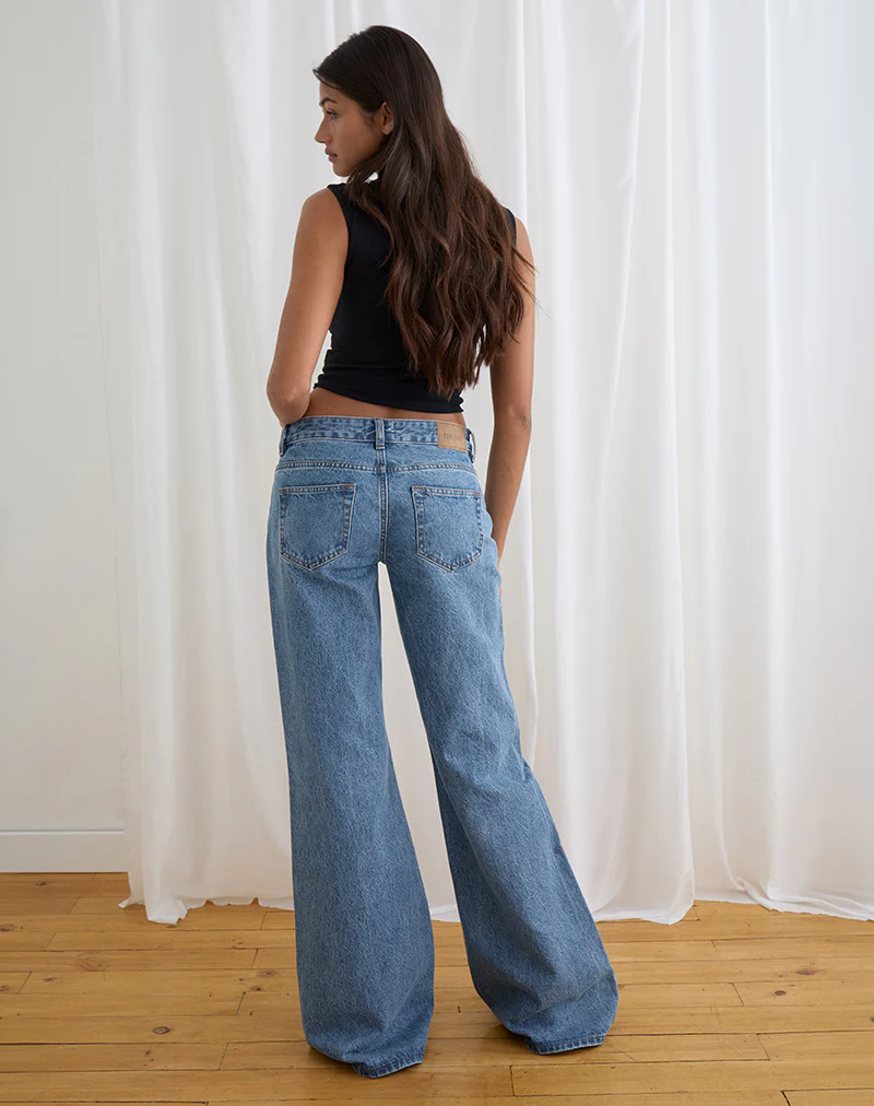 Low Rise Slouchy Flare Jeans in Blue Stone - Image 5