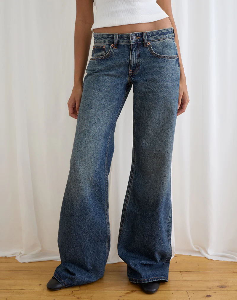 Low Rise Slouchy Flare Jeans in Steel Blue - Image 3