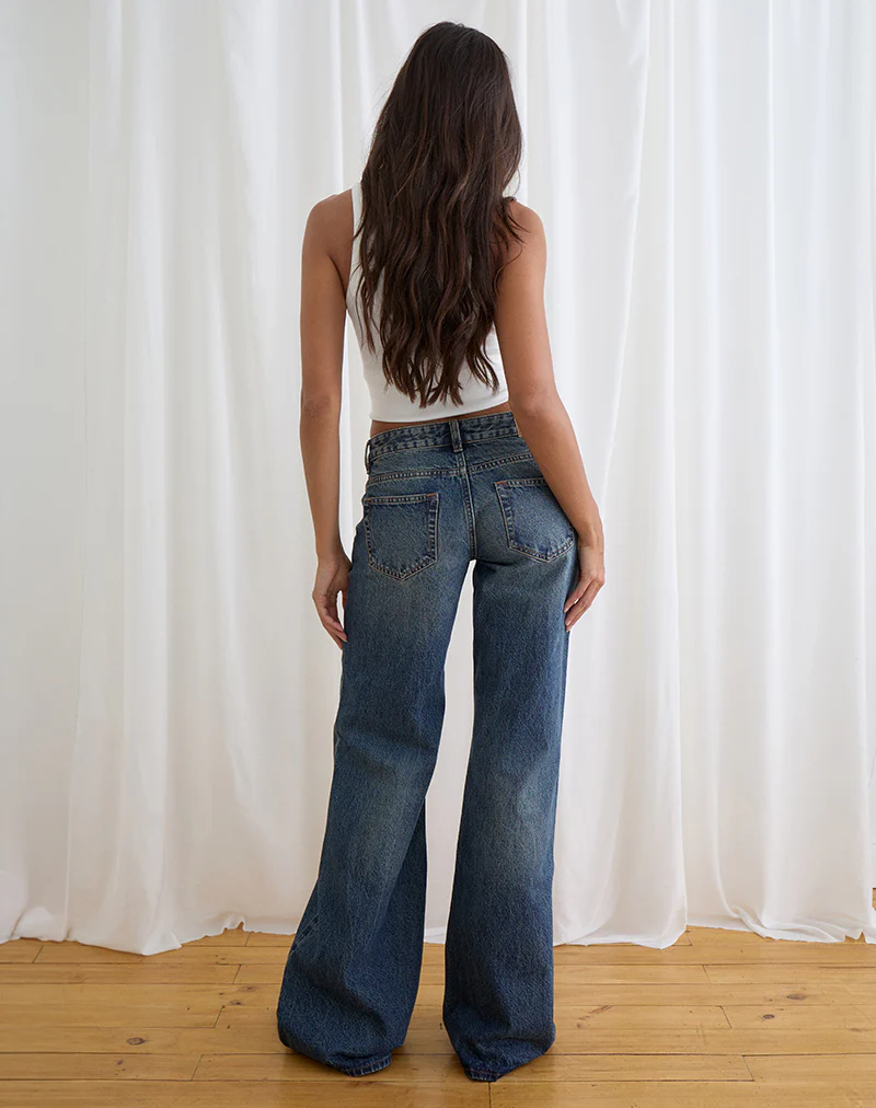 Low Rise Slouchy Flare Jeans in Steel Blue - Image 5