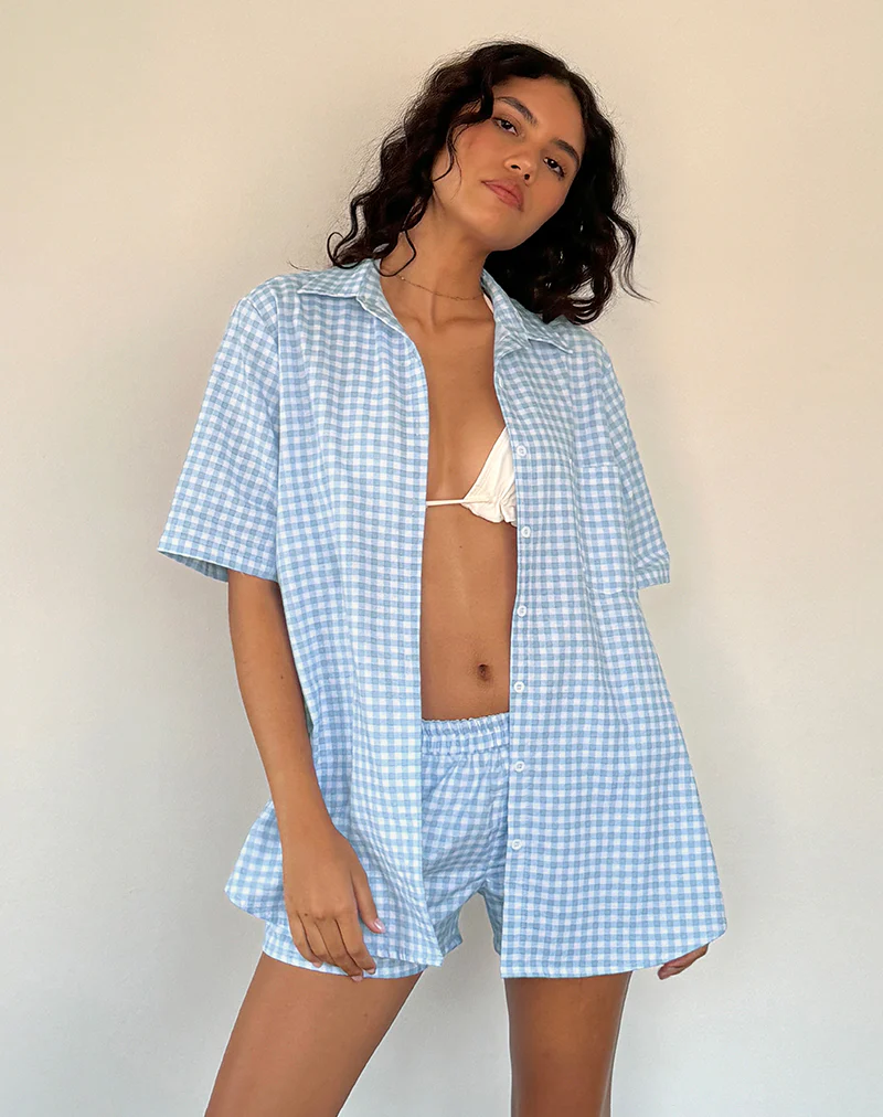 Smith Oversized Shirt in Blue Gingham - Image 4