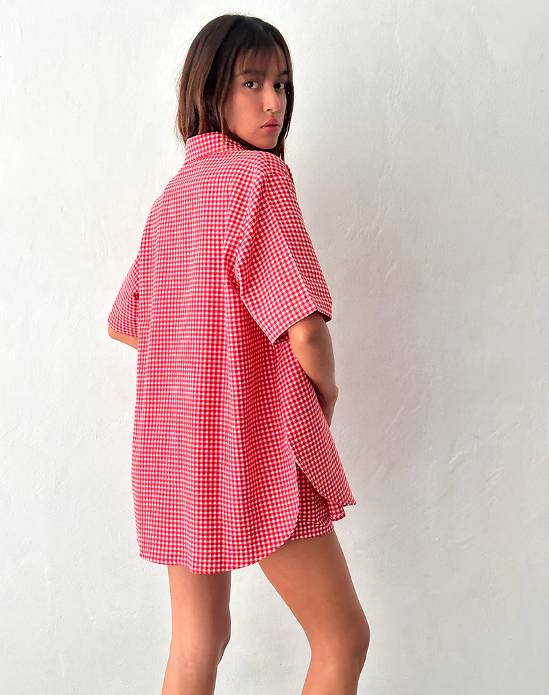 Smith Oversized Shirt in Red Gingham - Image 2