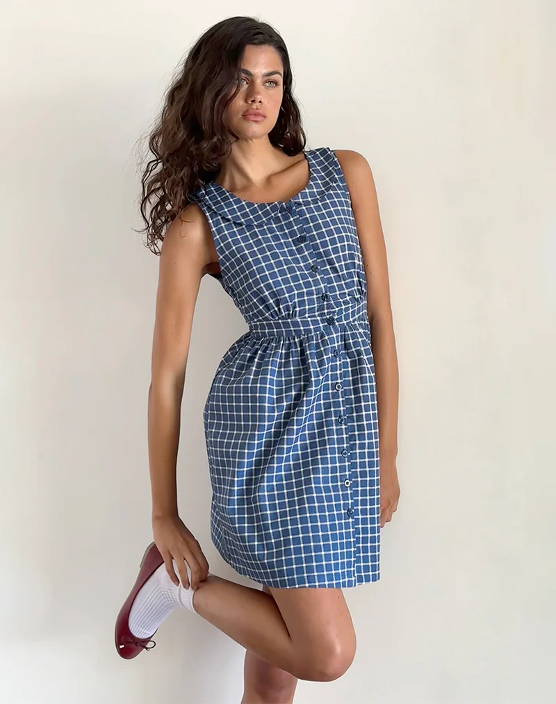 Sokasi Mini Dress in Navy Tartan - Image 2