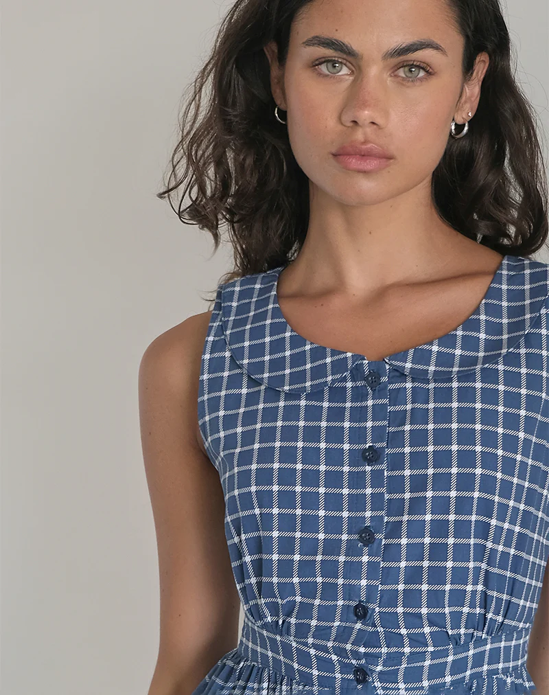 Sokasi Mini Dress in Navy Tartan - Image 5