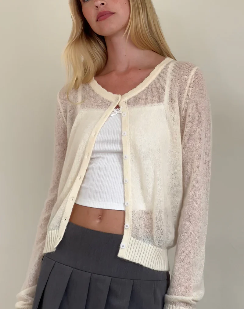 Solana Light Knit Cardigan in Ivory - Image 2
