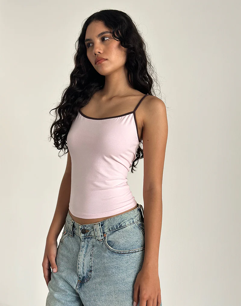 Solani Top in Light Pink with Deep Mahogany Binding - Image 3