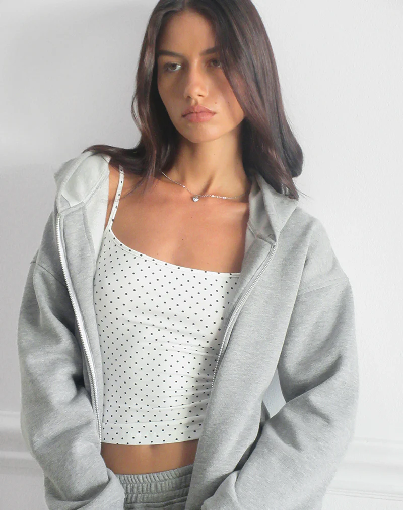Solay Cami Top in White with Black Micro Polka Print - Image 2