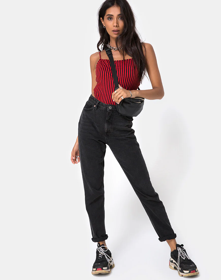 Solemo Bodice in Mini Stripe Red and Black - Image 3