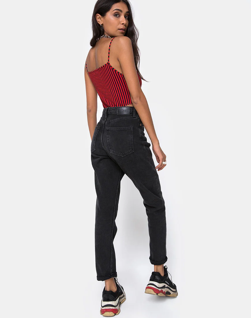 Solemo Bodice in Mini Stripe Red and Black - Image 4