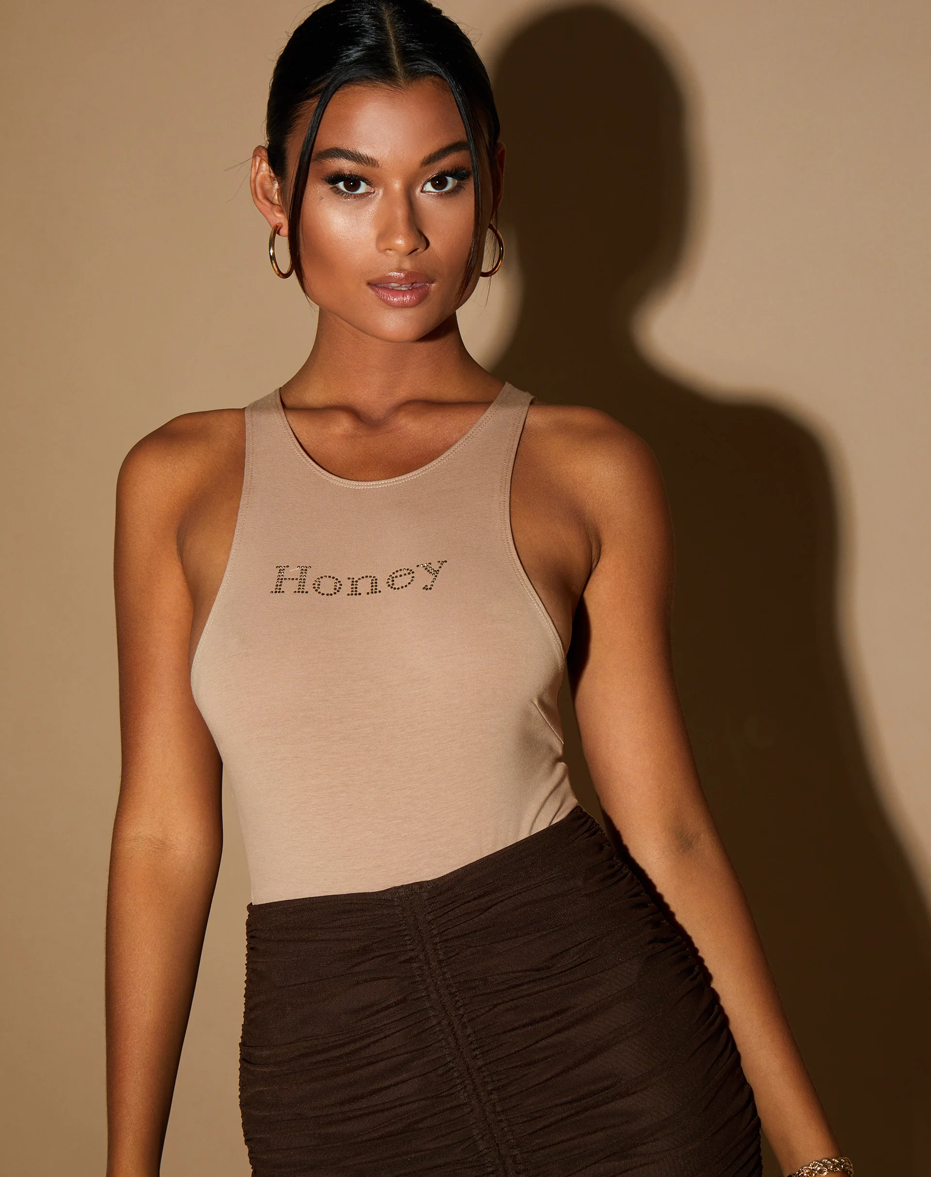 Solena Mini Skirt in Mesh Chocolate - Image 3