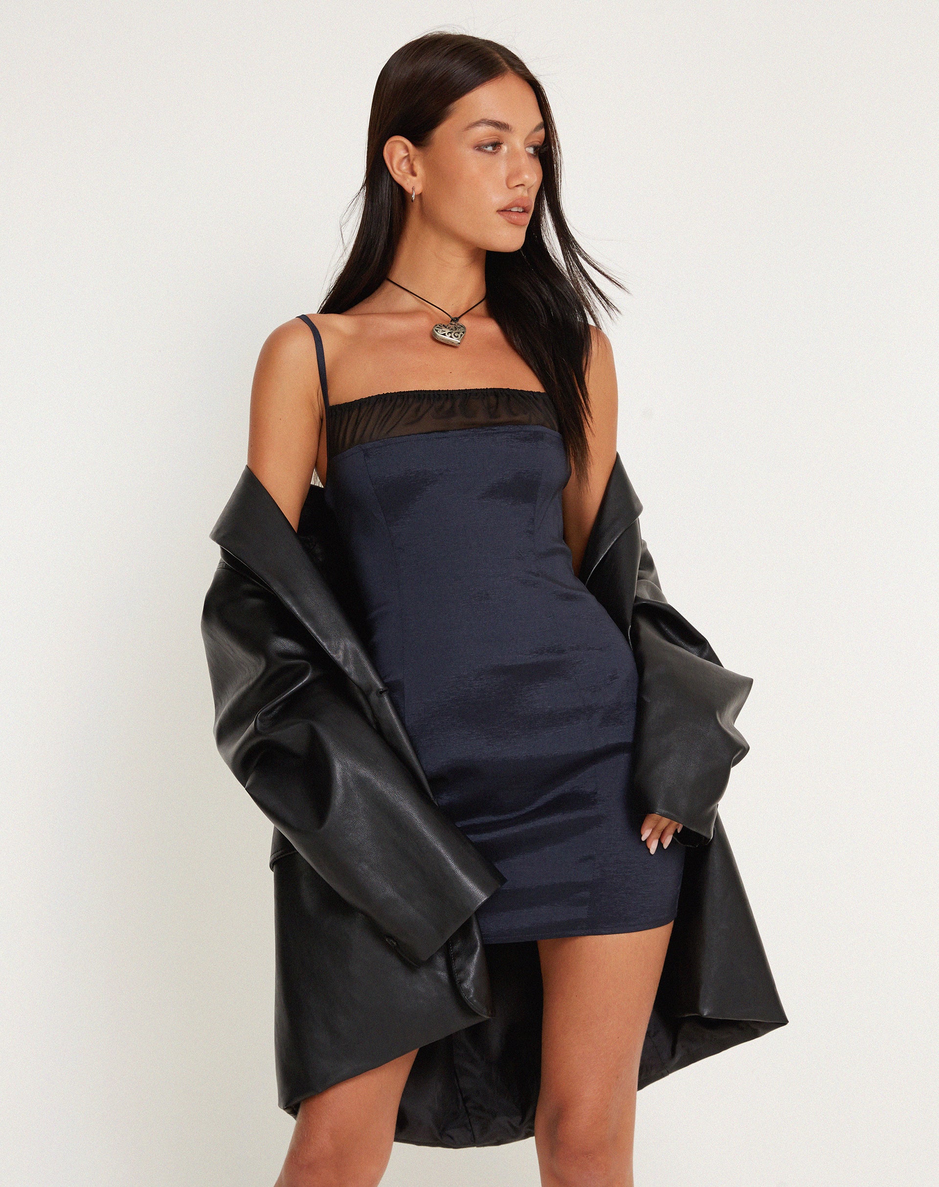Solihu Mini Dress in Satin Navy - Image 3
