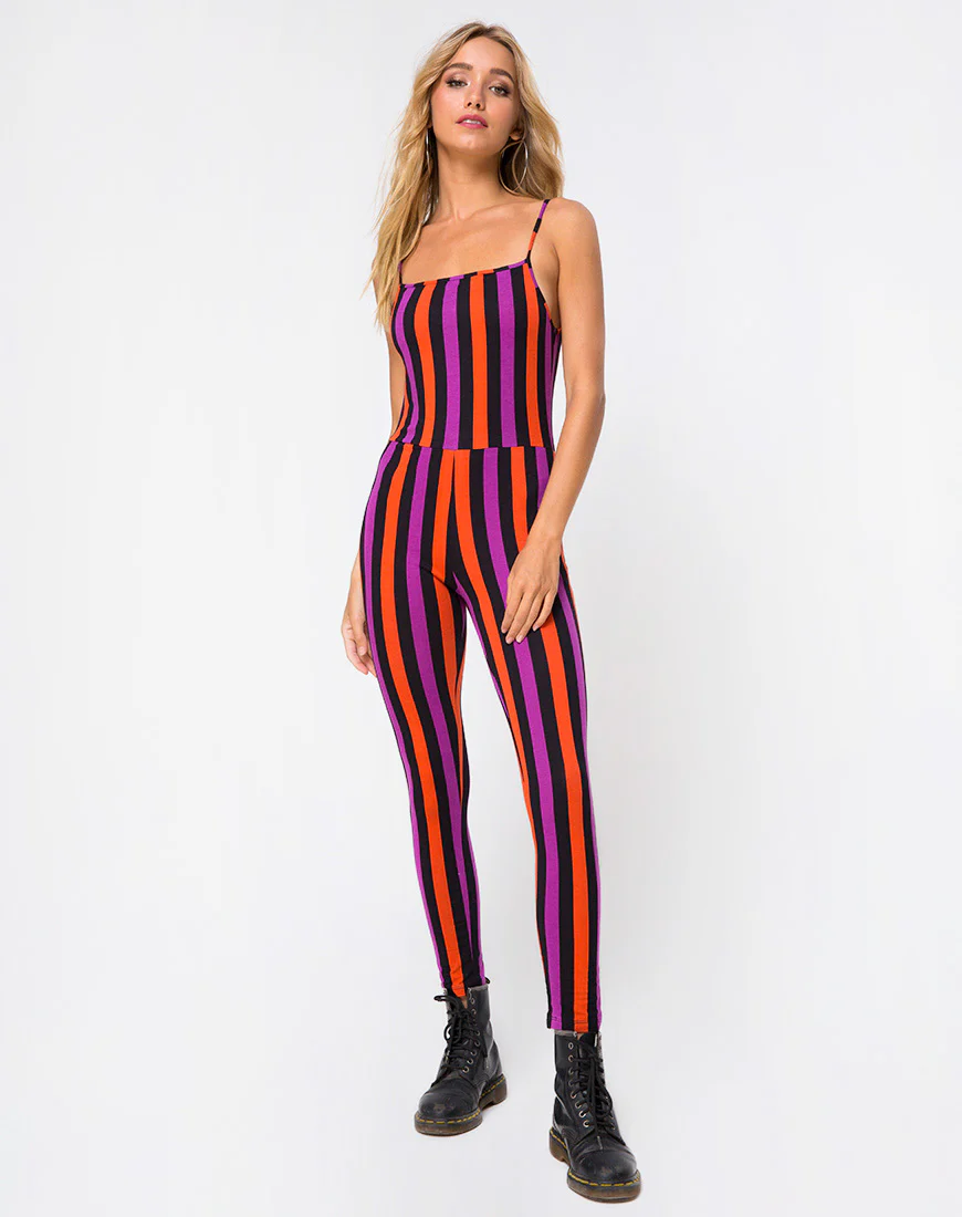 Solita Unitard in Purple and Orange Stripe - Image 3
