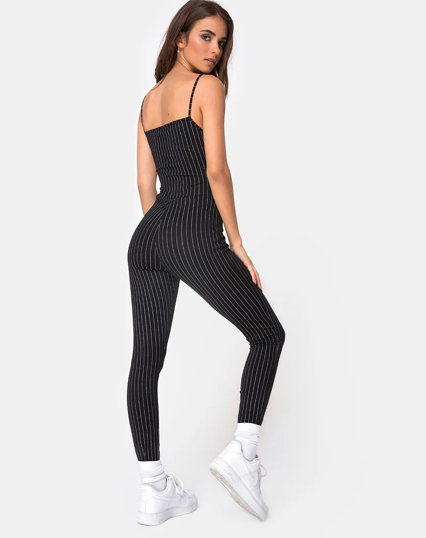 Solita Unitard in Pinstripe Black - Image 2