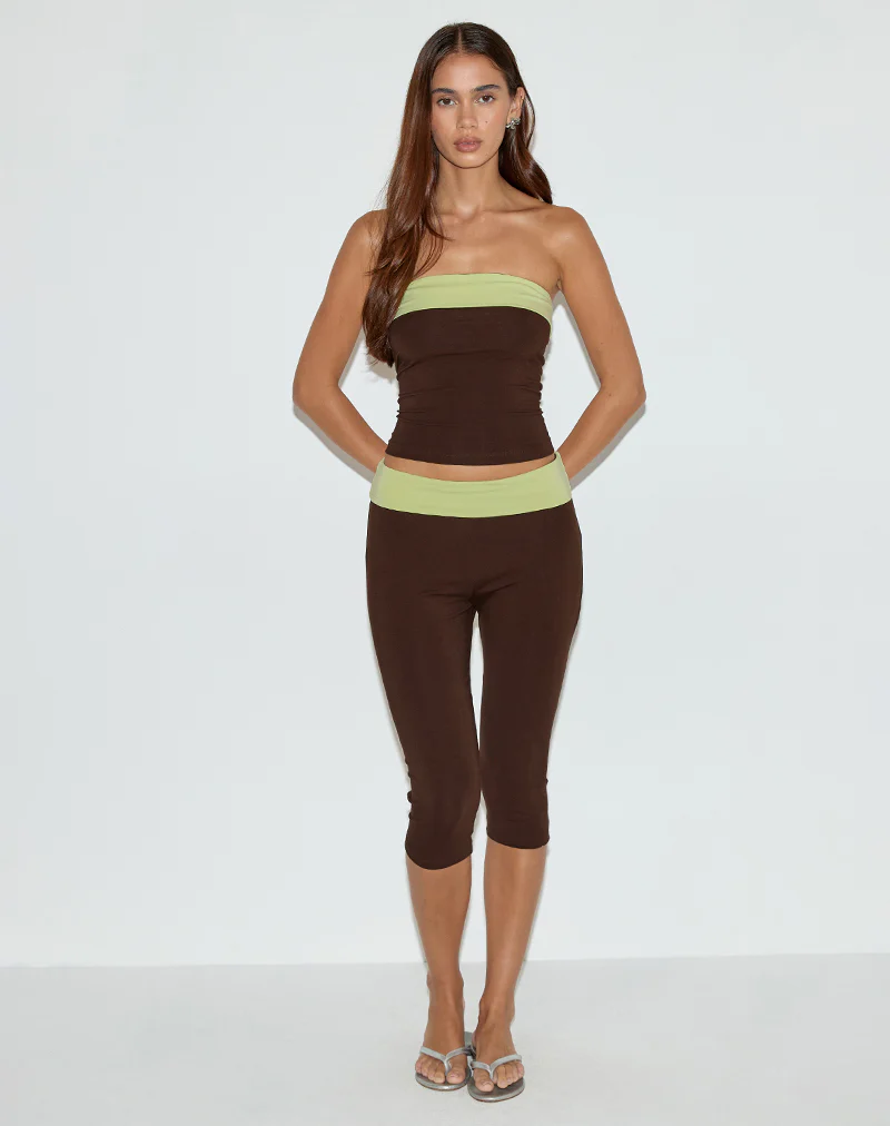 Solna Bandeau Top in Chocolate Brown with Pistachio Binding - Image 4
