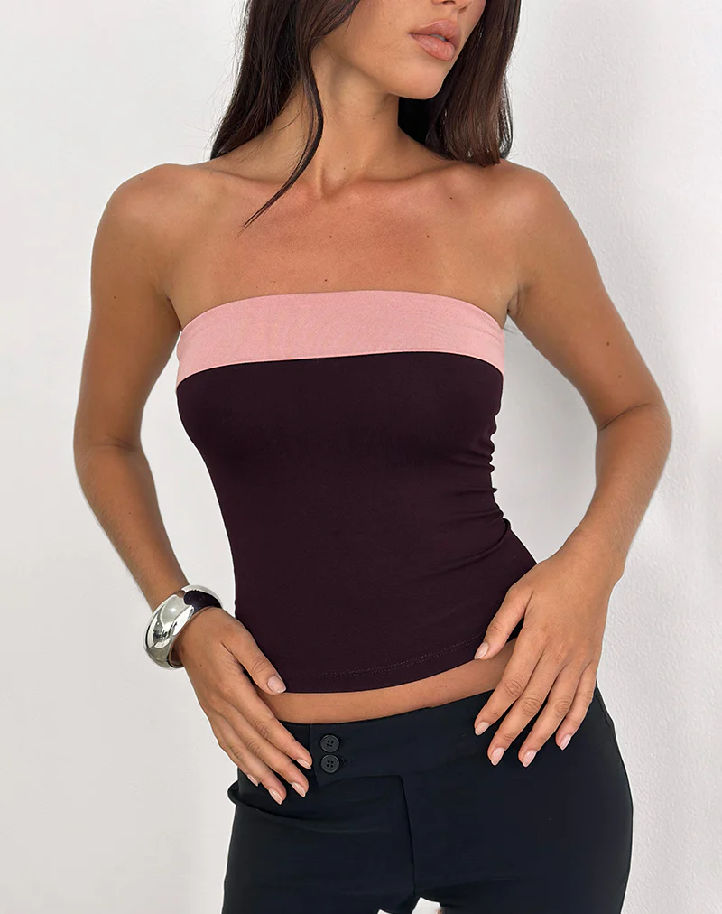 Solna Bandeau Top in Redwood with Pink Lady Binding - Image 2