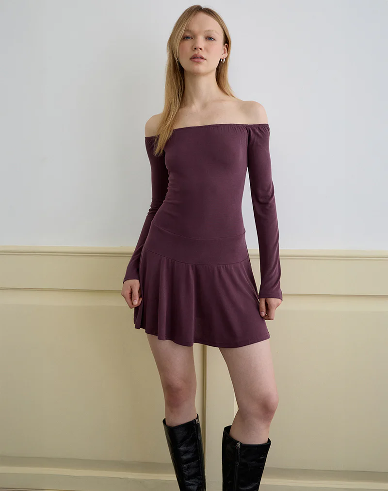 Somiah Bardot Mini Dress in Cupro Deep Purple - Image 3