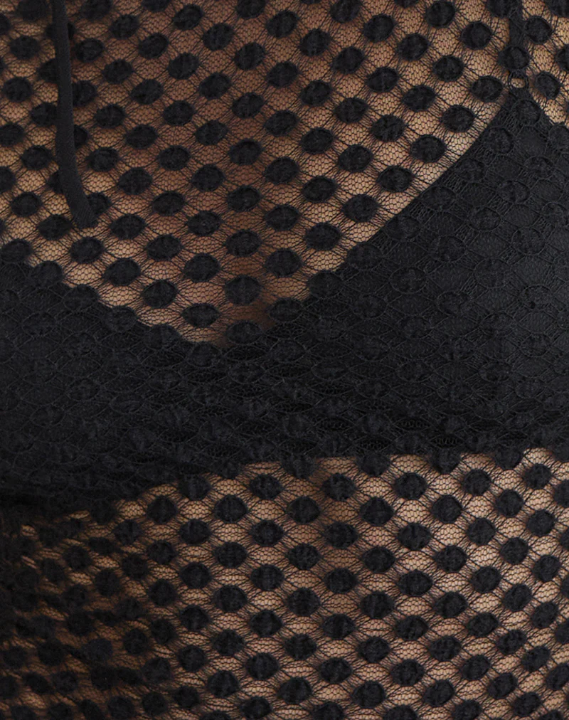 Sonam Long Sleeve Keyhole Top in Polka Lace Black - Image 6