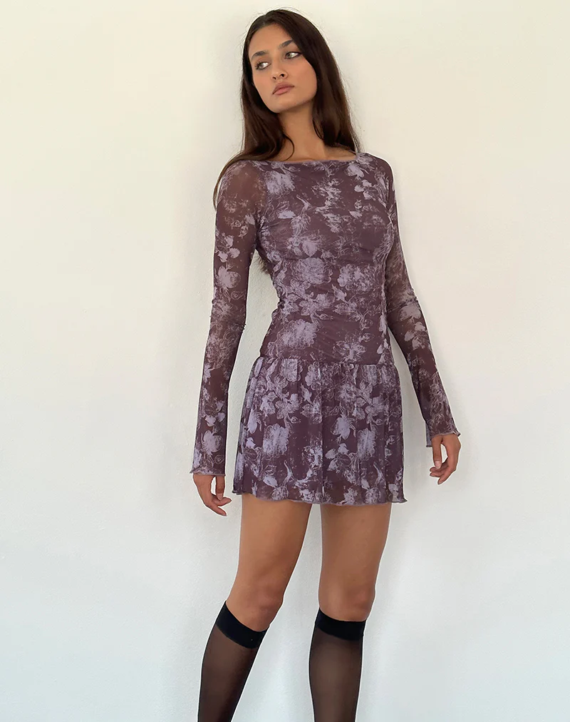 Sonata Mini Dress in Botanic Sketch Purple - Image 2