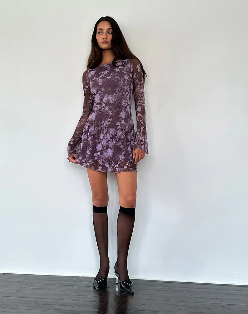 Sonata Mini Dress in Botanic Sketch Purple - Image 4