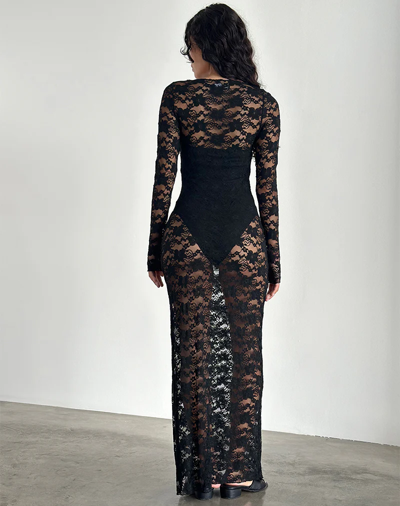 Sophie Unlined Maxi Dress in Black Jasmine Lace - Image 4