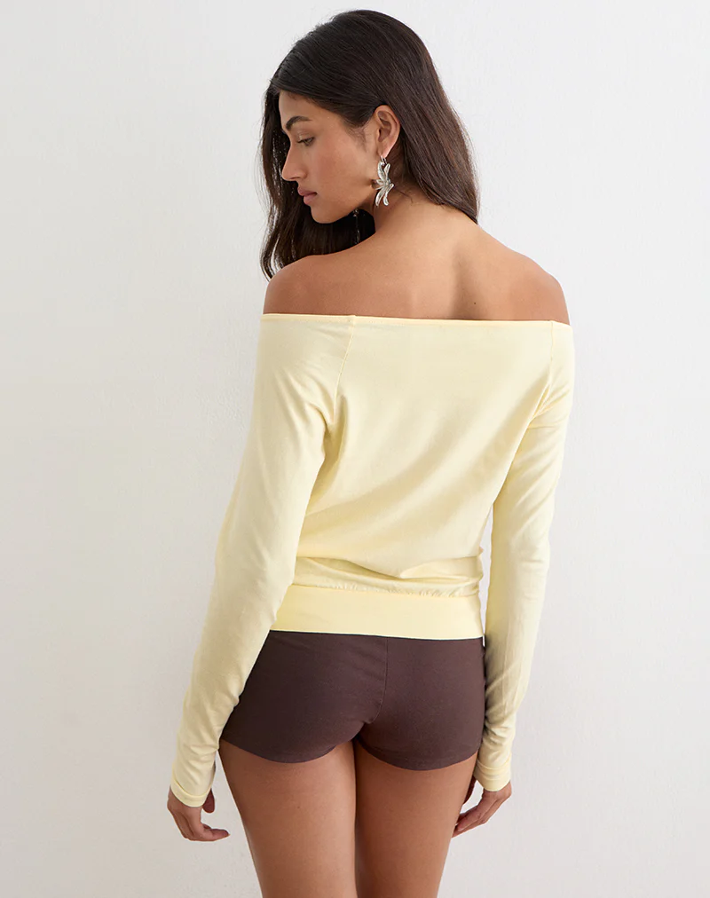 Sore Long Sleeve Cowl Top with Beads in Jersey Lemon - Image 6
