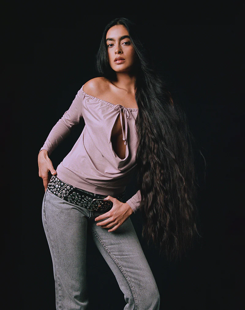 Sore Long Sleeve Cowl Top in Jersey Dusty Mauve - Image 4