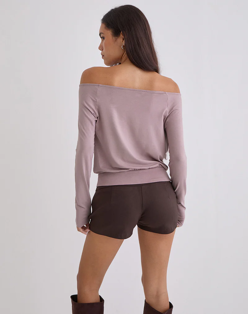 Sore Long Sleeve Cowl Top in Jersey Dusty Mauve - Image 6