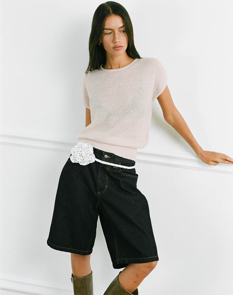 Sorin Deep Waistband Top in Knit Ecru - Image 4