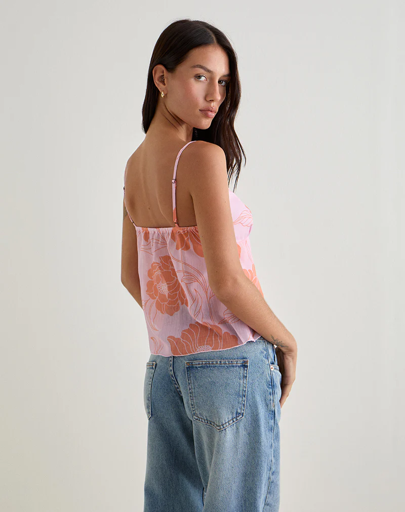 Sorira Flare Top in Floral Pink and Orange - Image 5