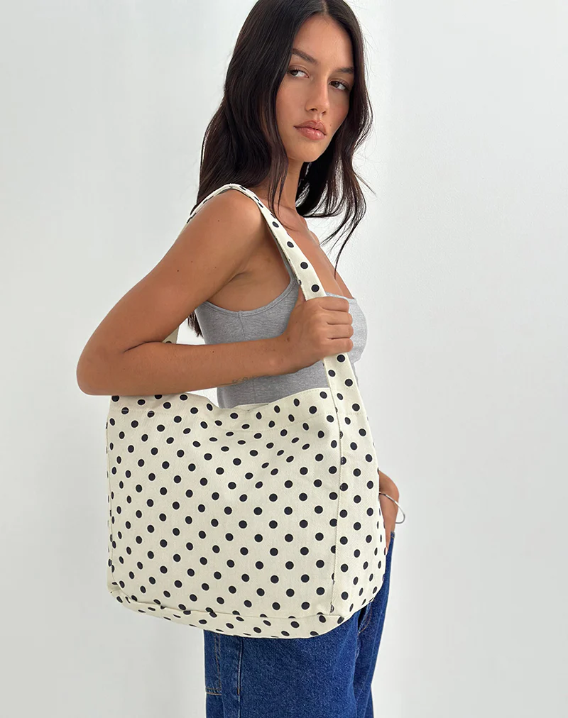 Sota Polka Twill Bag in White and Black - Image 2