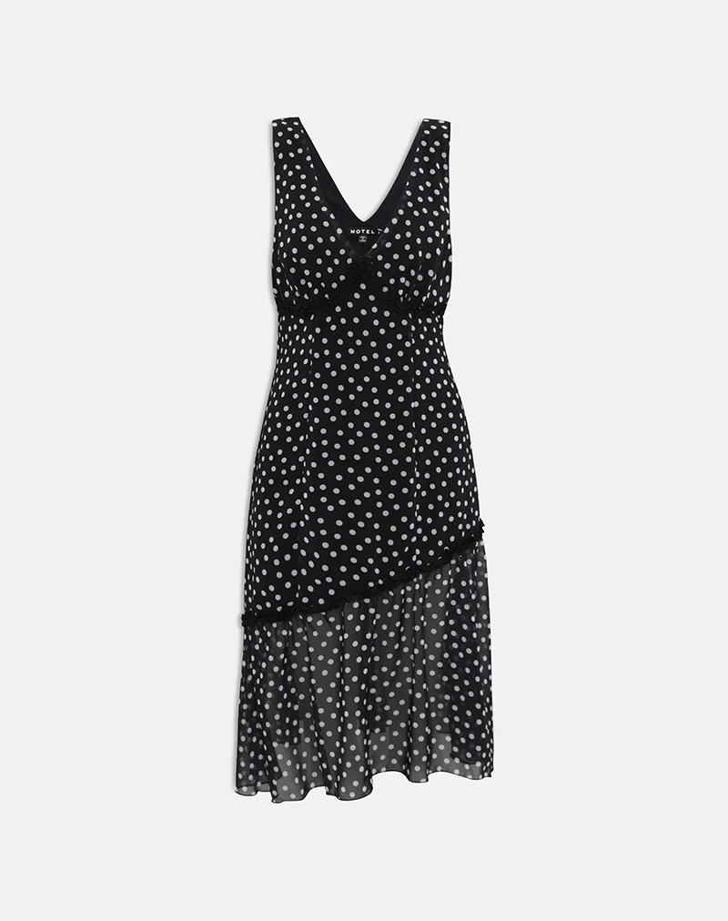 Sovira Midi Dress in Chiffon Black with Tiny Polka Print - Image 4