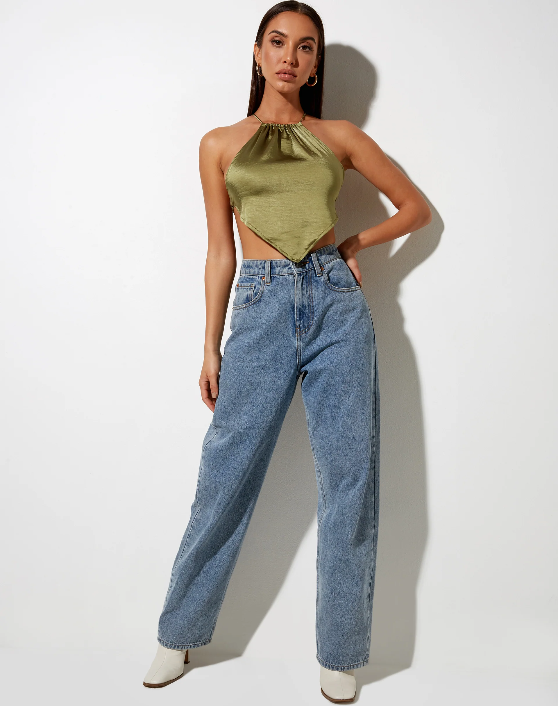 Spence Top in Satin Olive Green - Image 3
