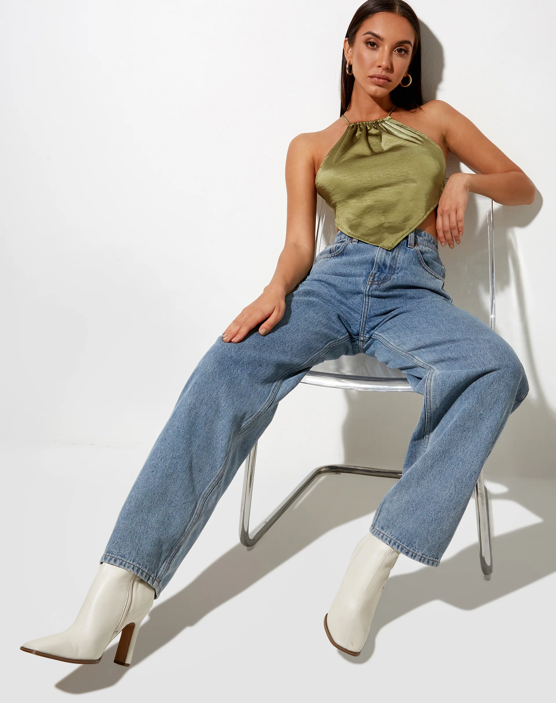 Spence Top in Satin Olive Green - Image 4