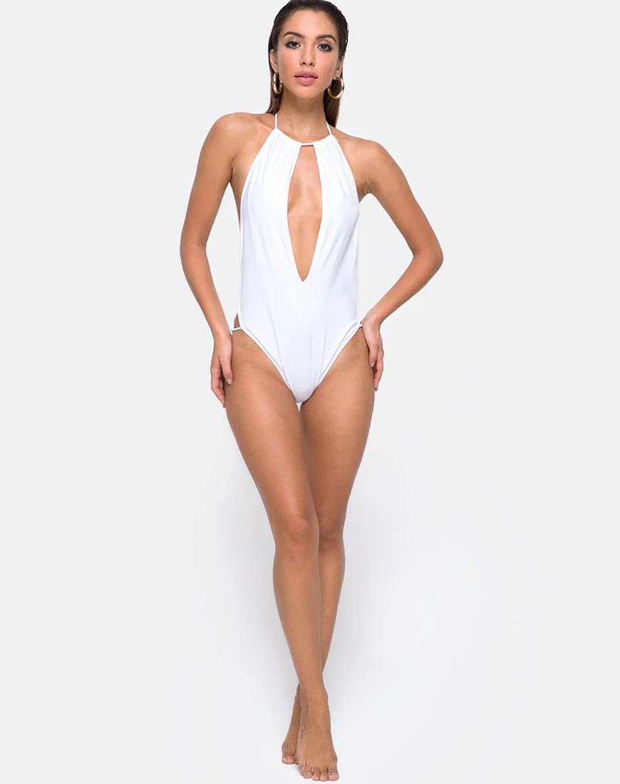 Split Swimsuit in White - Image 3