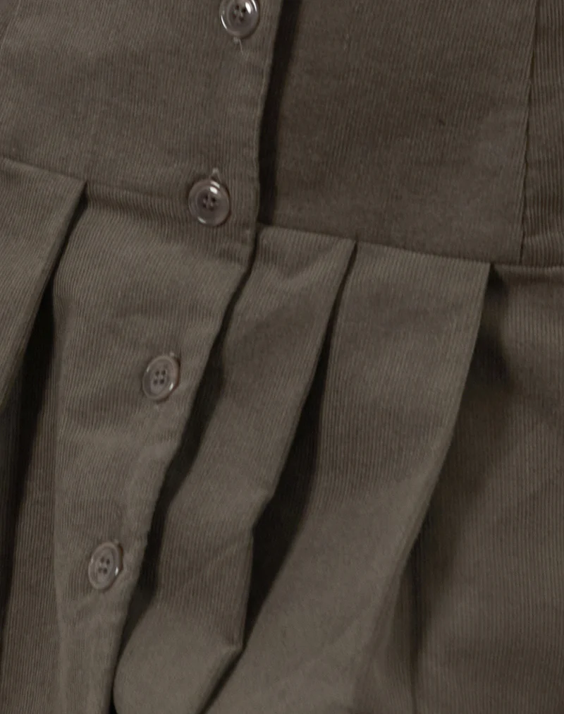 Starrin Button Mini Dress in Cord Brown - Image 6